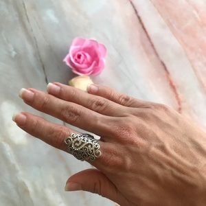 Rhinestone silver plated swirl ring
